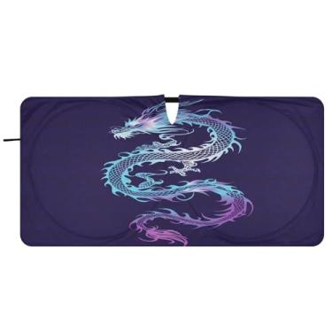 Imagem de Blueangle Para-brisa dragão chinês roxo para-sol - 149.9 cm x 76.2 cm dobrável carro janela frontal blocos pára-sol raios UV viseira de sol (695)