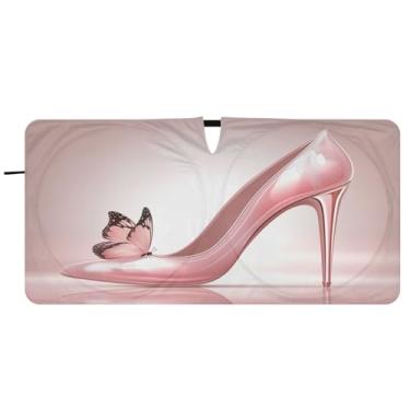 Imagem de Blueangle Elegante rosa sapatos de salto alto pára-brisa para-sol - 149.9 cm x 76.2 cm dobrável carro janela frontal blocos para-sol raios UV viseira de sol (605)