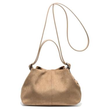 Imagem de Mini bolsa feminina de camurça plissada nuvem bolsa tiracolo moderna bolsa tiracolo bolsa de bolinho bolsas axilas, Caqui, Medium