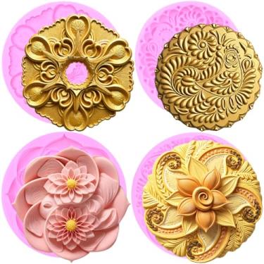 Imagem de MIYAHOUSE Moldes de silicone para fondant de flor em relevo para decoração de bolos, topo de cupcake, pasta de goma de chocolate, argila de polímero, conjunto de 4