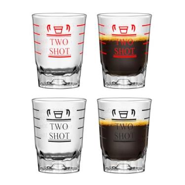 Imagem de REUJIHXY 4 peças, 59 ml, 2 recursos, copos de dosagem, copo medidor, líquido pesado, copo de vinho, café expresso, vidro, medida incremental, pesado, 60 ml (4, vermelho e preto)