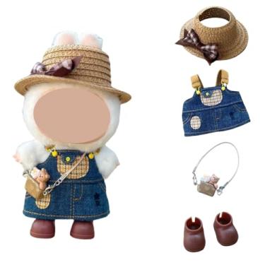 Imagem de 4/5/6 Set Doll Clothes Compatible with 17cm labubu, Clothes for Dolls Outfit, Contain Hat +Glasses+ Summer Camisole Dress+Mini Bag+ Mini Camera + Shoes, No Doll Include (Brown)