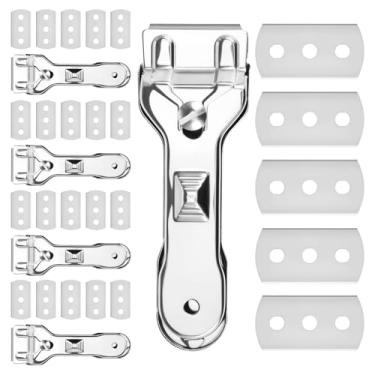 Imagem de 5 peças de ferramenta raspadora de lâmina de barbear para fogão de vidro com 25 lâminas de substituição, raspador de lâmina de limpeza multiuso para limpeza de vidro, janela, adesivo, fogão, forno