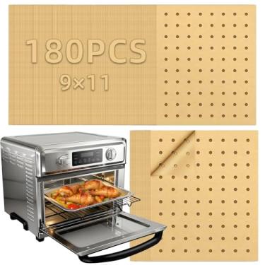 Imagem de MEIYA Forros de papel pergaminho descartáveis Air Fryer: 150 peças de forros de airfryer 22 x 28 cm folhas de papel retangulares perfuradas acessórios para forro de cesta