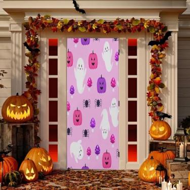 Imagem de Wassud Capa de porta de Halloween 89 x 199 cm grande decoração de Halloween Boo Banner elástico para porta interna externa para varanda porta da frente
