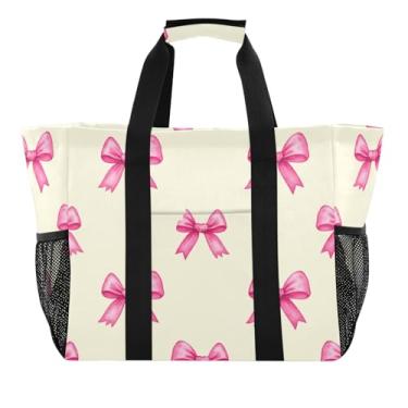 Imagem de Wassud Sacolas de mercearia reutilizáveis com laços fofos, grande, bolsa organizadora de lona à prova d'água para praia, piquenique, lavanderia, viagem