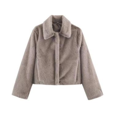 Imagem de Jaqueta Feminina Marrom De Lã Com Botões E Lapela Para Outono/Inverno 