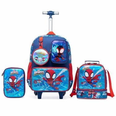 Imagem de Kit Mochila Rodinha Marvel Lancheira Estojo Escolar Infantil Spider Man Aranhaverso Masculino-Masculino