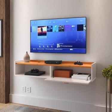 Imagem de Rack Suspenso Home Tv 32 42 50" 1 Porta Puxador Concha Decoração Sala Estar Quarto Pequeno(Decor - Off White/)