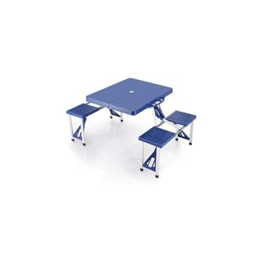 Imagem de Mesa Dobrável de Alumínio com 4 Banquetas para Camping, Azul, ABS e Aço, 65x64x83cm, Portátil com Alça, Suporta 80kg por Banqueta