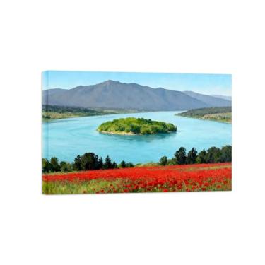 Imagem de BMZFYBS Quadro em tela de paisagem de arte de parede - flores do lago da montanha - impressões de pintura de decoração moderna para sala de estar pronta para pendurar tela embrulhada 20 x 30 cm 8 x 12