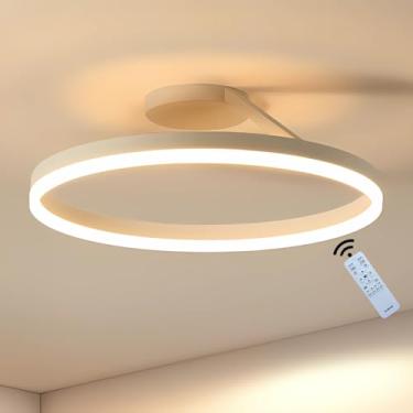 Imagem de Luminária de teto LED moderna para sala de estar, quarto, com intensidade regulável, design nórdico simples, formato circular único, branca, para instalação embutida, ideal para restaurantes