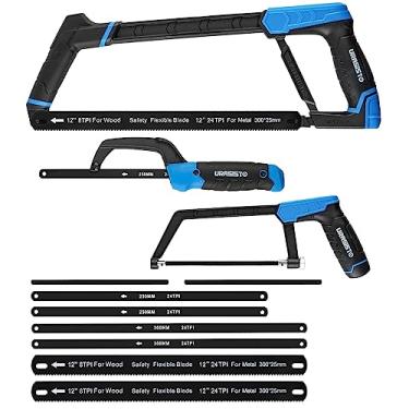 Imagem de URASISTO Conjunto de moldura de serra, moldura de serra de 30 cm, mini serra de 25 cm e moldura de serra de 15 cm, incluindo 8 lâminas extras multifuncionais para tubos de PVC de madeira de metal