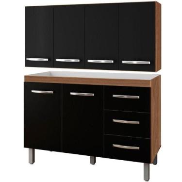 Imagem de Balcão Para Pia 2 Portas E Armário Aéreo 4 Portas Porto Savana / Preto