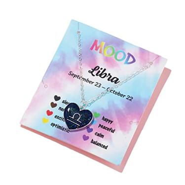 Imagem de COLORFUL BLING Colar feminino do zodíaco com pingente de 12 signos de constelação, coração que muda de cor, colar com sensor de temperatura, humor e horóscopo, 50cm, Metal metal esmaltado, Ágata