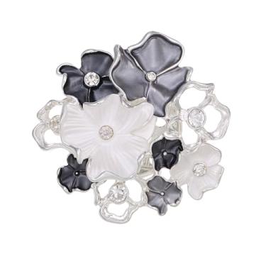 Imagem de lureme Broche floral vintage vazado, broche de lapela de strass esmaltado dourado e prata para mulheres, blazer casaco, vestido, chapéu, joias de casamento (br000019), standard, Liga de aço, Sem Pedra