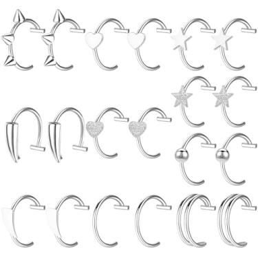 Imagem de NEWITIN 20 peças de anel de lábio falso de aço cirúrgico falso piercing de lábio de vampiro anel de dente de vampiro brincos de punho de orelha falso septo piercing de nariz joias para mulheres e