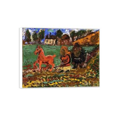 Imagem de David Burliuk Famosas impressões em tela de arte de parede prontas para pendurar. Cavalo vermelho. Pintura com moldura branca para decoração de sala de estar 50 x 65 cm 20 x 26 polegadas