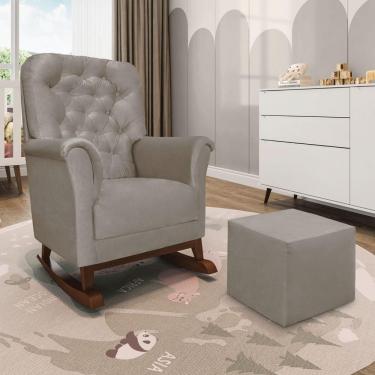 Imagem de Poltrona De Amamentação Balanço Madeira E Puff Angelin Suede P02 - D'rossi Cinza Escuro