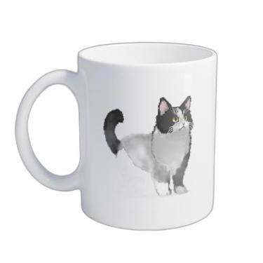 Imagem de Caneca Xícara de Café Porcelana 300ml Gato Preto e Branco