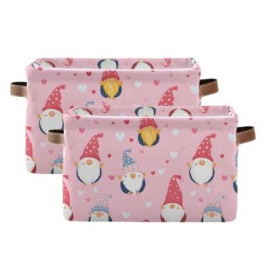 Imagem de Caixa organizadora dobrável de 36 cm com alças – caixa organizadora dobrável para escritório em casa, quarto, dia dos namorados, rosa, pacote com 2