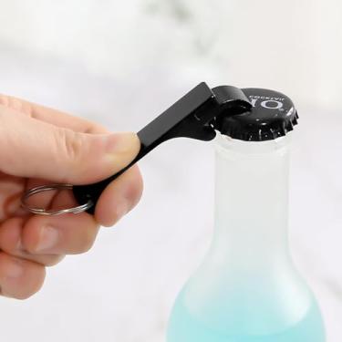 Imagem de 4 peças abridor de garrafa chaveiro de liga de alumínio pequeno abridor de cerveja chaveiro mini abridor de garrafa chaveiro para casa pub festa amante de cerveja jardim bar, preto e prata