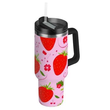 Imagem de Copos rosa com tampa e canudo Termo 850 g com alça garrafas de água isoladas de aço inoxidável para carro