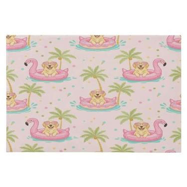 Imagem de Wassud Tapete de porta círculo de natação flamingo 61 x 89 cm, tapete de área lavável antiderrapante com suporte de borracha, tapete macio e macio para sala de estar, quarto, entrada, entrada