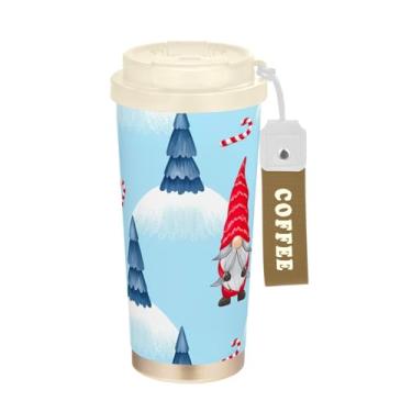 Imagem de TSENQUE Gnomo vermelho de inverno peculiar de Natal, copo de café de 473 ml com canudo e tampa, copos de parede dupla isolados a vácuo com revestimento cerâmico para escola, escritório, festa