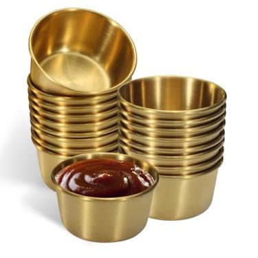 Imagem de Huakaile 18 peças de copo de molho de aço inoxidável de 59 ml, mini tigelas de molho, copos de condimento de metal reutilizáveis, recipientes de ramequins para molho de ketchup, festa em casa