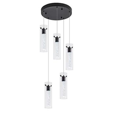 Imagem de votag Luminárias com pingente preto, 5 luzes de cozinha pretas sobre ilha, luzes pendentes de ilha de cozinha para sala de jantar, sala de estar, cozinha, corredor, cafeteria, clube, restaurante.