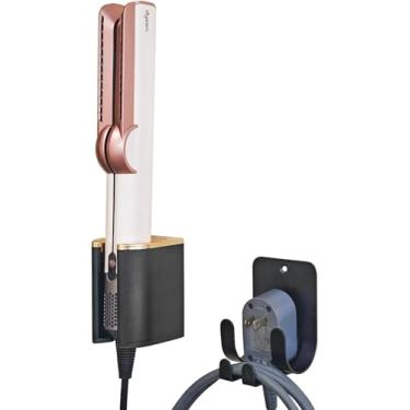 Imagem de Dyson Suporte de ferro de ondulação de alumínio, suporte de parede para Dyson Airwrap/AirStraight / Shark Flex Style, suporte de ferro plano para armazenamento de banheiro, preto e dourado Chochoyah