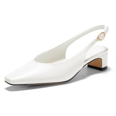 Imagem de Coutgo Sapato social feminino de salto baixo grosso fechado bico quadrado para trabalho e escritório, Branco, 38