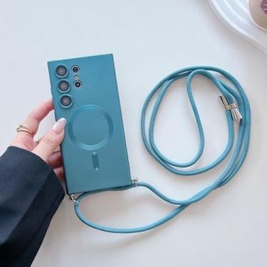 Imagem de Capa magnética com cordão transversal para Samsung Galaxy S24 S23 S22 S21 Ultra, colar ajustável, capa e acessórios, verde, para S24 Ultra