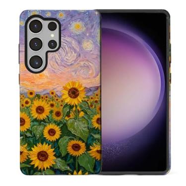 Imagem de CARLOCA Compatível com Samsung Galaxy S25 Ultra Full Body Matte Case para meninas meninos capa dura à prova de choque para Samsung Galaxy S25 Ultra Fashion Pattern Girassóis Campo Azul Laranja Starry