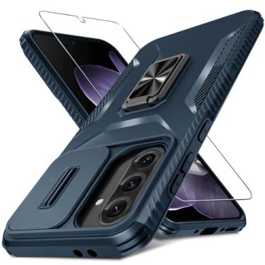 Imagem de GOVTAN Capa compatível com Samsung Galaxy A36/A56 5G com capa de câmera deslizante + protetor de tela + suporte giratório de metal, capa protetora de telefone resistente à prova de choque híbrida,