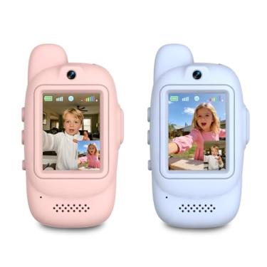 Imagem de Video Walkie Talkies for Kids, 2 Pack Rechargeable Video Walkie Talkies, HD Camera, Voice Changer, for Family Fun, Camping and Travel, Ages 3-12, Blue and Pink