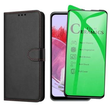 Imagem de Capa Carteira Preta com Porta Cartões e Película Cerâmica Nanogel para Samsung Galaxy M34, Proteção 9H Anti-Riscos
