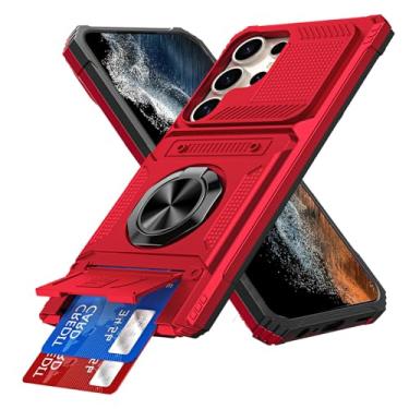 Imagem de COTDINFOR Capa carteira compatível com Samsung Galaxy S24 Ultra com suporte para cartão (2 cartões) suporte de anel proteção de grau militar à prova de choque para Samsung Galaxy S24 Ultra Red LM