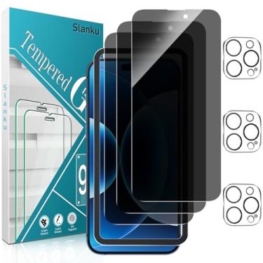 Imagem de Slanku Pacote com 3 protetores de tela de privacidade para iPhone 15 Pro Max e protetor de lente de câmera com moldura de instalação, [antiespião], [vidro temperado privado], cobertura total