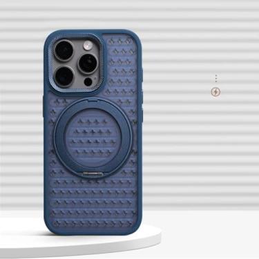 Imagem de HJZSZX Capa protetora magnética rotativa com suporte de anel para iPhone 16 Plus, com dissipação de calor e proteção contra choque (para iPhone 16 Plus/azul)