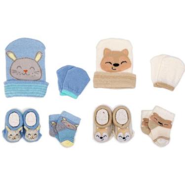 Imagem de 2 Conjuntos Bebê Recém-Nascido Touca Luva Meia e Pantufa Enxoval Menin