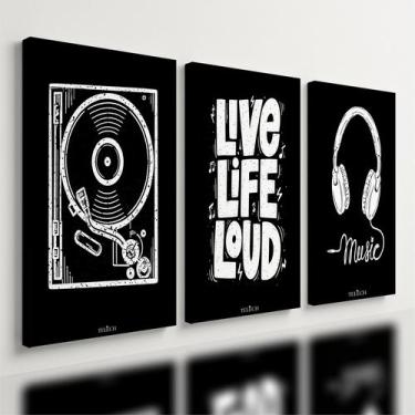 Imagem de Kit 3 Quadro Decorativo Musica Moderno Preto Minimalista Qualidade Pre
