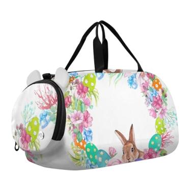 Imagem de Bolsa esportiva para meninos, laranja, raposa, flor, borboleta, fim de semana, para meninas, para viagem, esportes infantis, Coroa de coelho em aquarela de Páscoa, Clássico