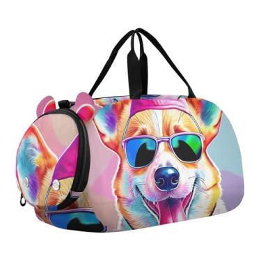 Imagem de Sacola de viagem com ursinho de pelúcia abraçando boneco de neve, bolsa de viagem infantil, bolsa esportiva para meninos, Corgi fofo colorido, Clássico