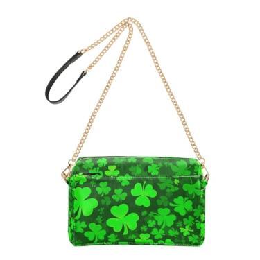 Imagem de Joitme Festive Sth Trefoil Bolsa tiracolo de desenho animado verde para mulheres, bolsa de ombro de couro PU, alça de corrente, bolsa para celular