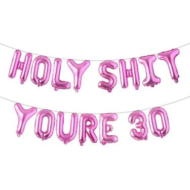 Imagem de Holy Shit You're 30 Letter Balloons Banner Alfabeto balões para decorações de 30 anos, artigos de festa Dirty Thirty para adultos, homens e mulheres (HOLY SHIT YOURE 30 rosa vermelho)
