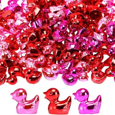 Imagem de Blueweenly 100 peças de mini figuras de pato de Natal brilhantes coloridas decoração de pato de Natal micro paisagem aquário jardim esconde-esconde charme para presente de festa (vermelho, fúcsia e