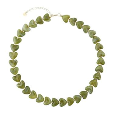 Imagem de KELITCH Colar estilo Y2 com estampa de mármore, vidro, resina, formato de coração, joia para casais, presente, resina acrílica