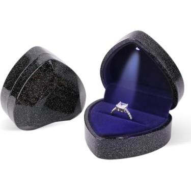 Imagem de Caixa de anel de coração com luz LED, luxuosa caixa de anel de noivado iluminada por LED, caixa de joias de brincos de veludo com luz, caixa de exibição de joias para casamento, noivado, pedido de